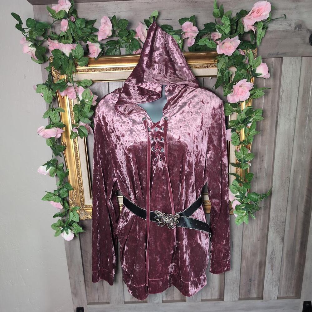 Cute streets burgundy velvet hoodie dress